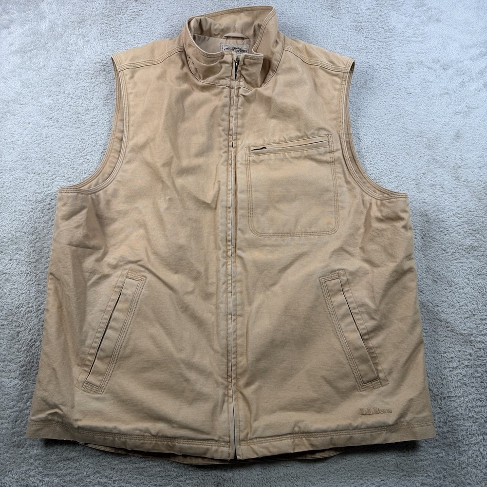 LL Bean Vest Mens XLT Brown Katahdin Iron Works Quilted Lined Canvas Workwear